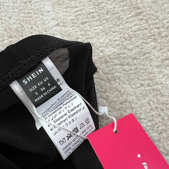 NWT Shein Black High Waisted Mesh Cutout Rave Dance Pants S/4 - Picture 2 of 9